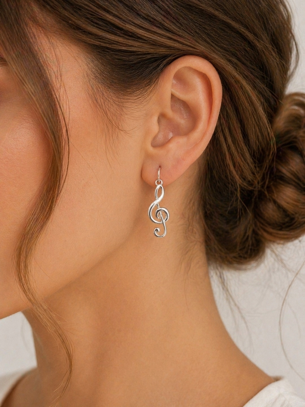 Silver Treble Clef Drop Earrings - Women Jewelry